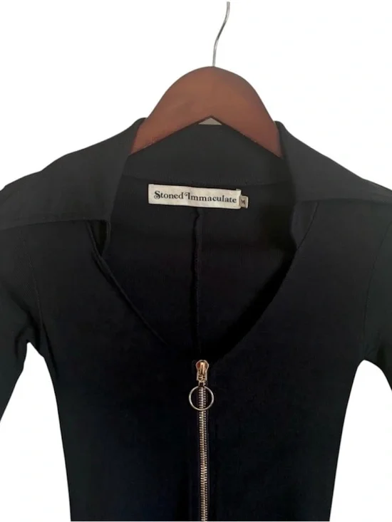 NWT Stoned Immaculate Black Disco Long Sleeve Ribbed Zip Front Shorts Romper-S - Picture 9 of 15